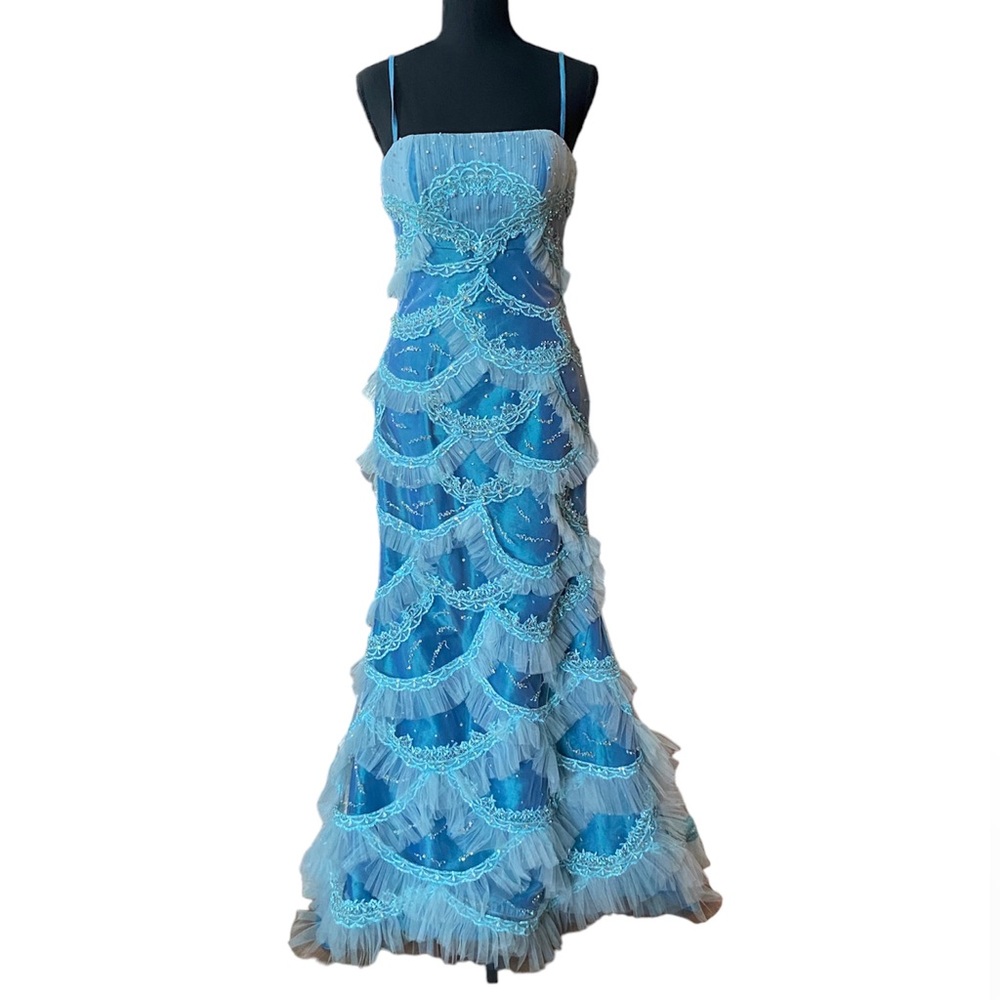 Vintage Y2K 2000s mermaid core blue prom formal gown